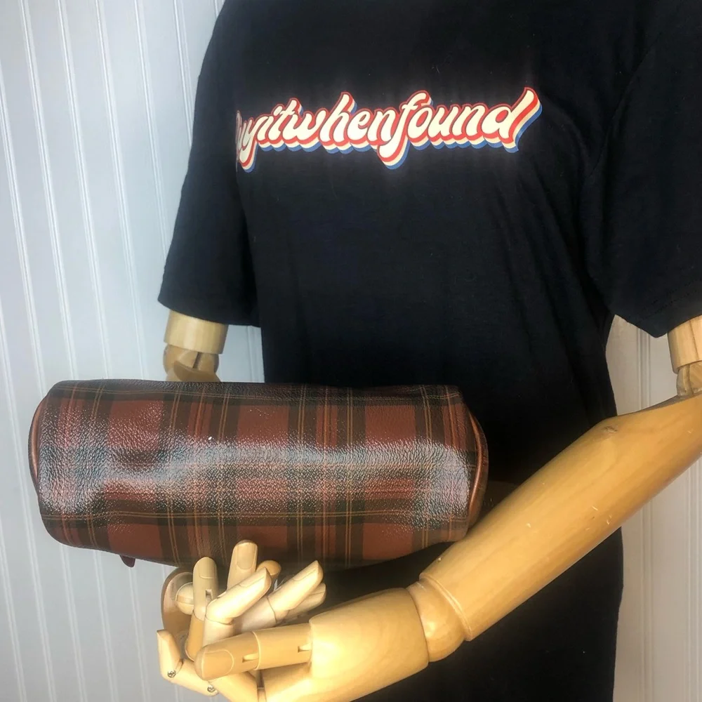 RALPH LAUREN Tartan Plaid Top Zipper Clutch Makeup Toiletry Bag Vintage